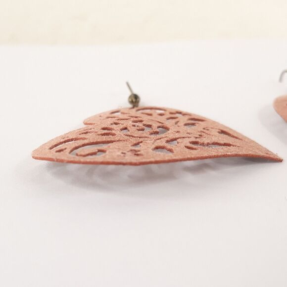 Earrings Large Leather 2 Sided Western Heart Suede Gold/Metallic Vintage Y2K - Picture 5 of 6